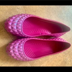 Crocs - Pink Pyramid Studded Shimmer flats